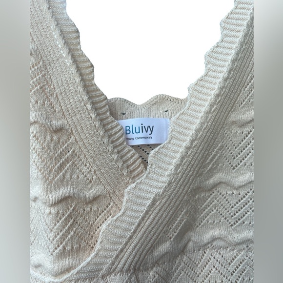 Classy Cream V-Neck Crop Top with Textured Knit by Bluivy Sz Small - Picture 2 of 3